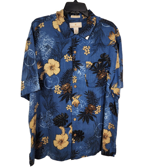 Paradise Collection Men Shirt Size XL Blue Button Up 100% Washable Silk Hawaiian - Picture 1 of 9